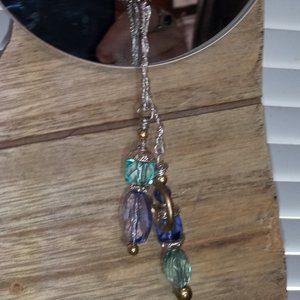 Handmade Double Beaded Pendant, Blue & Purple